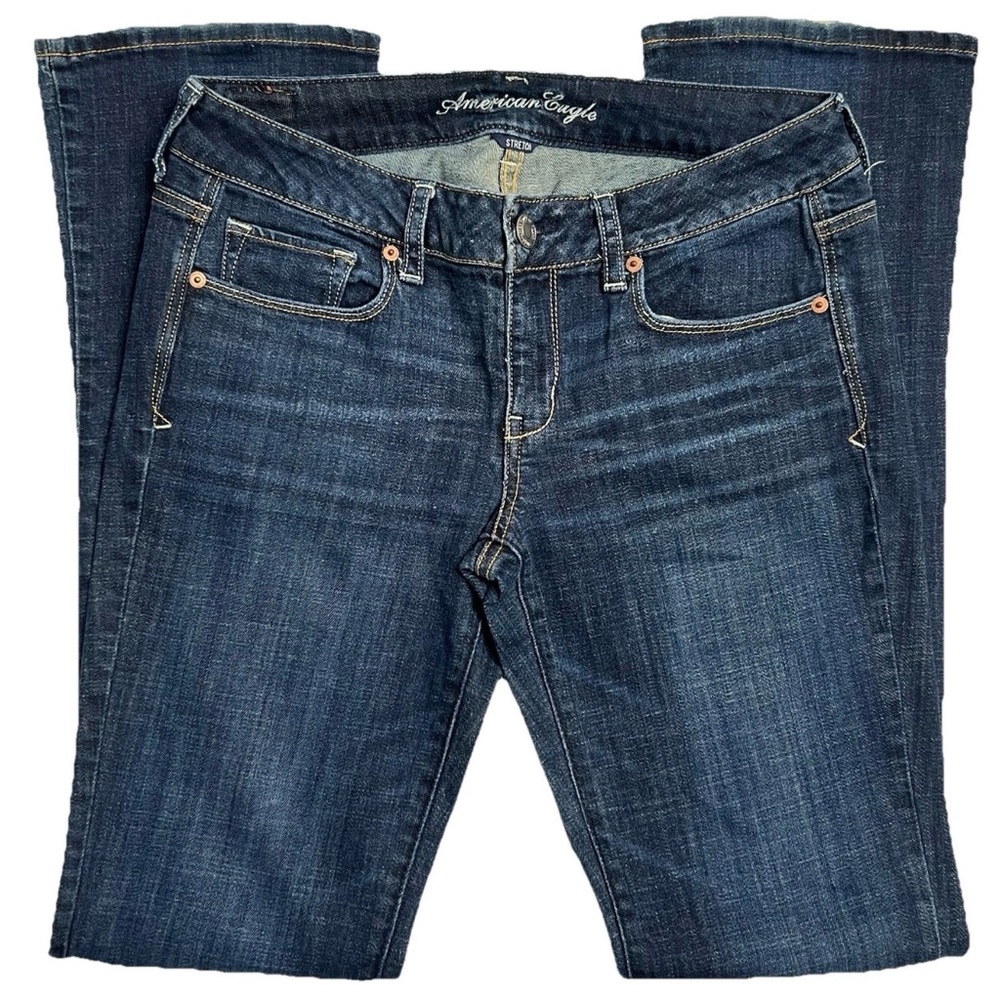 American Eagle Skinny Kick Bootcut Jeans Womens 10 Long Indigo Blue Stretch